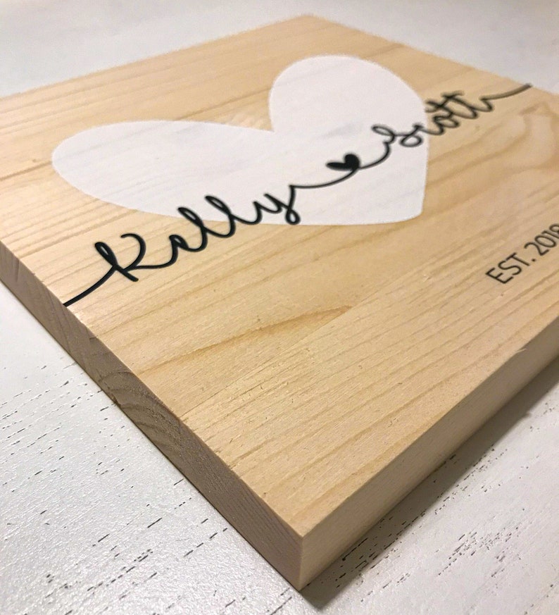 Wooden sign HEART with your names Real Wood Perfect wedding, anniversary, st. Valentines day gift BFF Handmade Solid wood zdjęcie 4