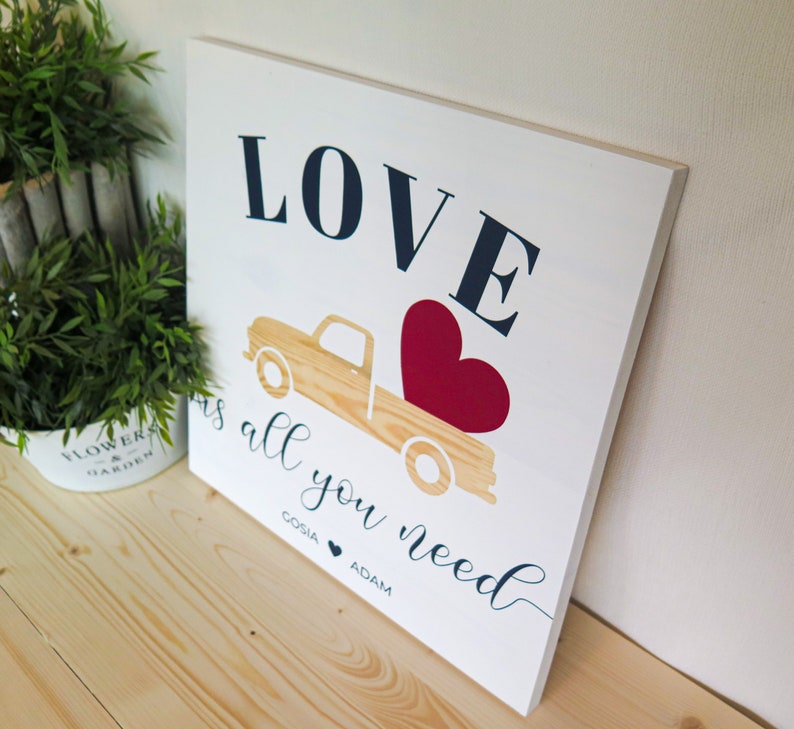 LOVE is all you need WHITE Wooden sign Perfect wedding, anniversary, st. Valentines day gift Handmade Solid wood zdjęcie 5