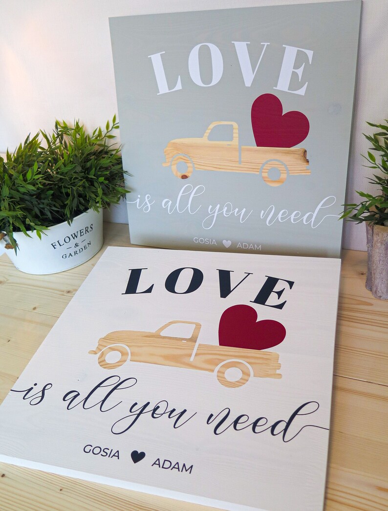 LOVE is all you need WHITE Wooden sign Perfect wedding, anniversary, st. Valentines day gift Handmade Solid wood zdjęcie 1