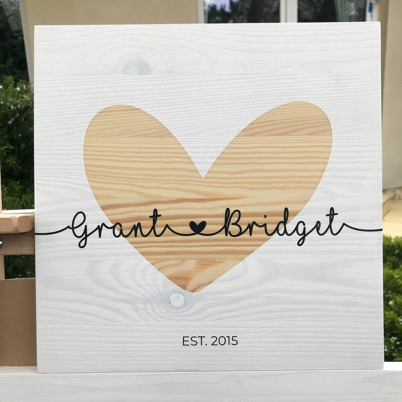 Wooden HEART with your names or text Wooden sign BFF Perfect 5th wooden anniversary gift Handmade Solid wood Real wood zdjęcie 1