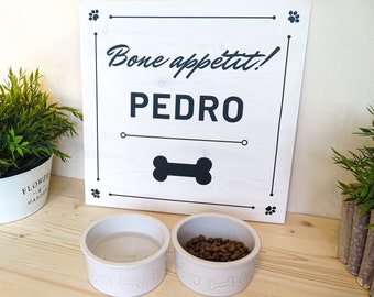 BONE Apetit with DOG name WHITE | Wooden sign | Perfect Dog, Cat ant Pet lovers gift | Handmade | Solid wood