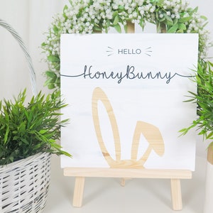 Easter wooden sign Hello Honey Bunny Decor Handmade Solid wood zdjęcie 5