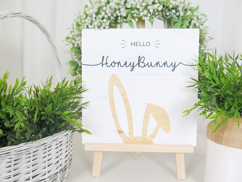 Easter wooden sign Hello Honey Bunny Decor Handmade Solid wood zdjęcie 5