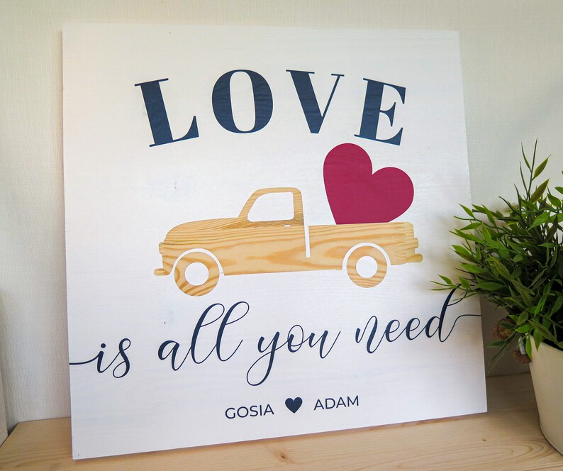 LOVE is all you need WHITE Wooden sign Perfect wedding, anniversary, st. Valentines day gift Handmade Solid wood zdjęcie 3