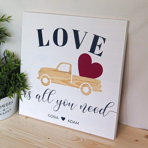 LOVE is all you need WHITE Wooden sign Perfect wedding, anniversary, st. Valentines day gift Handmade Solid wood zdjęcie 2