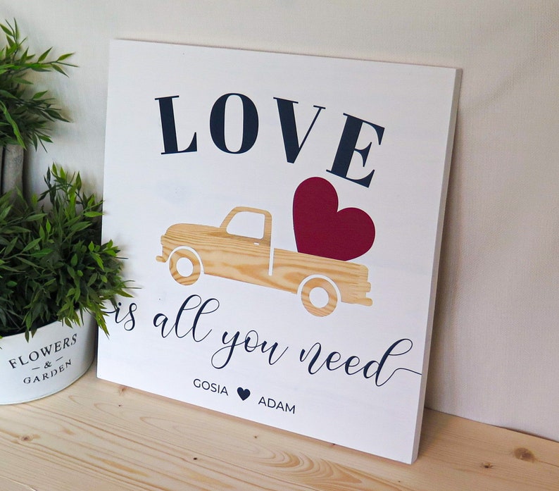 LOVE is all you need WHITE Wooden sign Perfect wedding, anniversary, st. Valentines day gift Handmade Solid wood zdjęcie 2