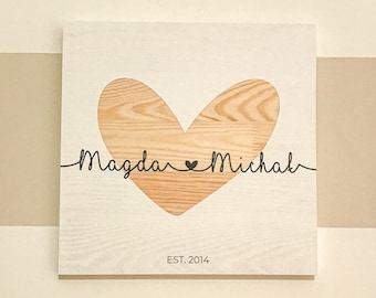 5th Anniversary Wooden Gift, Custom Couple Name, Personalized Family Wood Sign, Heart Name Sign, Fifth Wedding Anniversary Gift For Husband