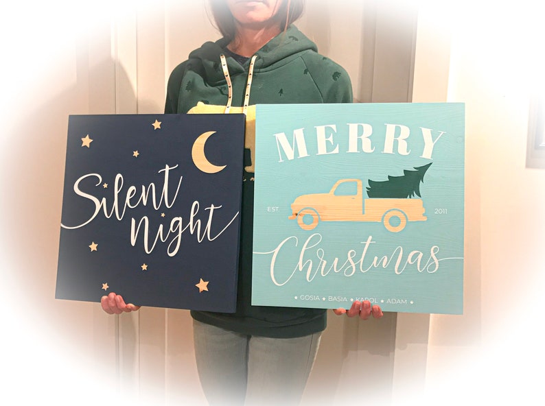 Set of two handmade Christmas Wood Signs, Housewarming Present, Personalized, Winter Decoration, Handmade, Home Decor, Christmas Gift zdjęcie 1