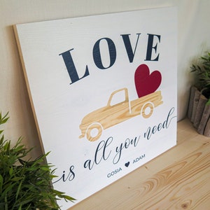 LOVE is all you need WHITE Wooden sign Perfect wedding, anniversary, st. Valentines day gift Handmade Solid wood zdjęcie 4