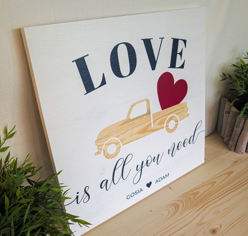 LOVE is all you need WHITE Wooden sign Perfect wedding, anniversary, st. Valentines day gift Handmade Solid wood zdjęcie 4
