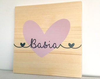 Wooden sign | powder pink rose heart | your names or text | Wooden sign | BFF | Perfect 5th anniversary gift | Handmade | Solid wood