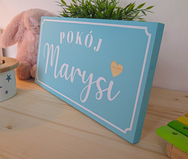 16x8 Child name on wood AQUA Wooden sign Kids room Handmade Solid wood zdjęcie 4