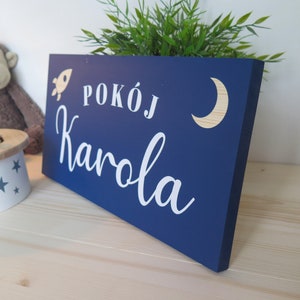 16x8 Child name on wood NAVY Wooden sign Kids room Handmade Solid wood zdjęcie 4