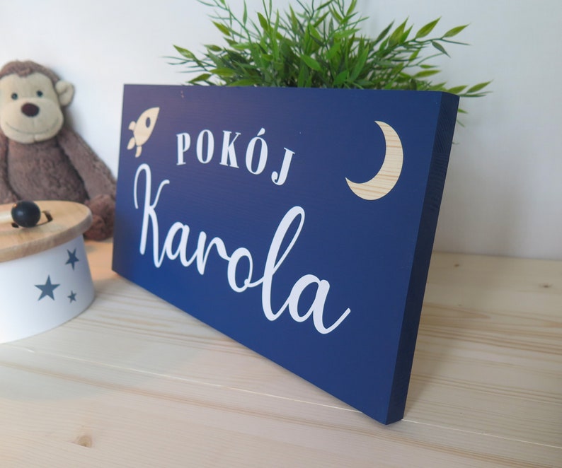 16x8 Child name on wood NAVY Wooden sign Kids room Handmade Solid wood zdjęcie 4