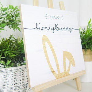 Easter wooden sign Hello Honey Bunny Decor Handmade Solid wood zdjęcie 4