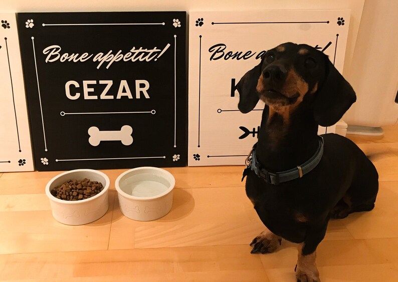 BONE Appetit with PET name BLACK Wooden sign Perfect Dog, Cat ant Pet lovers gift Handmade Solid wood zdjęcie 1