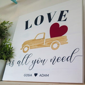 LOVE is all you need WHITE Wooden sign Perfect wedding, anniversary, st. Valentines day gift Handmade Solid wood zdjęcie 6