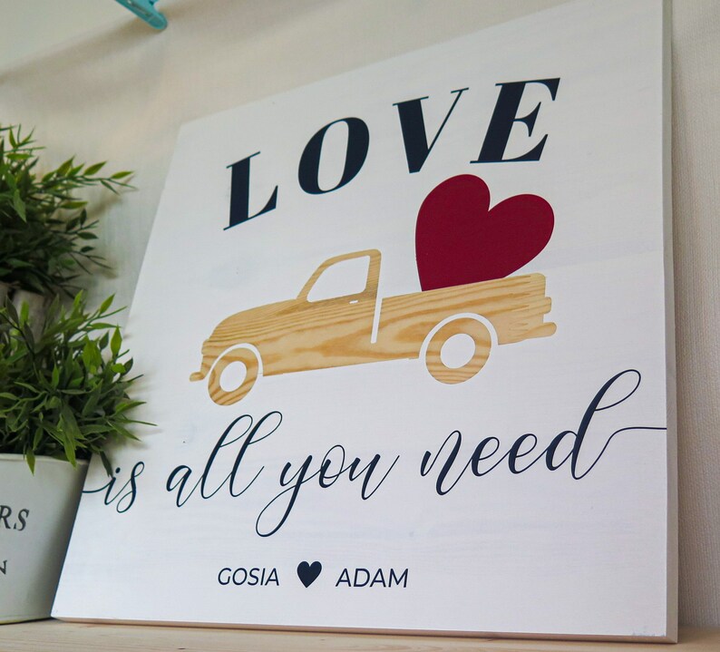 LOVE is all you need WHITE Wooden sign Perfect wedding, anniversary, st. Valentines day gift Handmade Solid wood zdjęcie 6