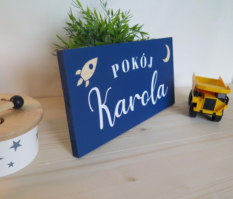 16x8 Child name on wood NAVY Wooden sign Kids room Handmade Solid wood zdjęcie 1