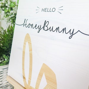 Easter wooden sign Hello Honey Bunny Decor Handmade Solid wood zdjęcie 2