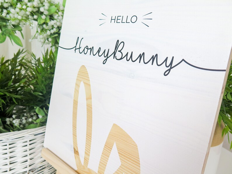 Easter wooden sign Hello Honey Bunny Decor Handmade Solid wood zdjęcie 2