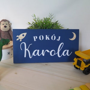 16x8 Child name on wood NAVY Wooden sign Kids room Handmade Solid wood zdjęcie 2