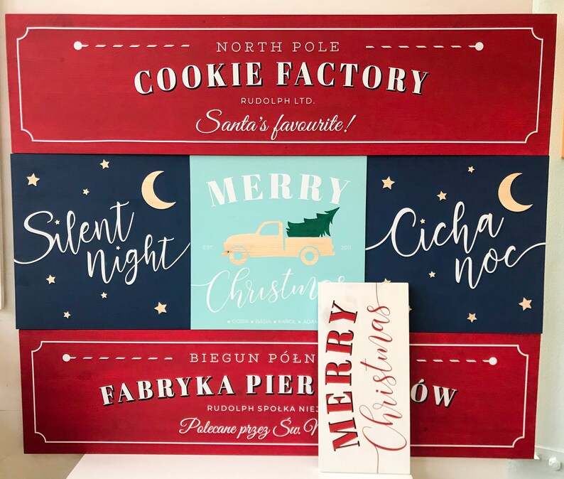 48x12 JUMBO Custom Wood Sign Cookie Factory, Christmas Wooden Sign, Gift, Personalized, Winter Decor, Handmade, Home Decor, Santa zdjęcie 9