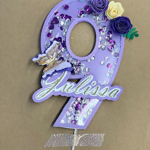 Number Cake Topper, Personalized Cake Topper, Butterfly and Flower, Shaker Cake Topper, Birthday Cake Topper, 3D Cake Topper