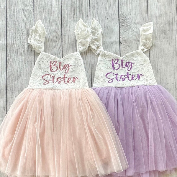 Big Sister Pink or Purple Dress, Big Sister Outfit, Big Sister Announcement, Toddler Big Sister, Big Sister Gift, Big Sister Girl tutu Dress