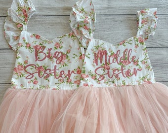 Big Sister & Middle Sister Dress Big Sister Outfit, Big Sister Announcement Toddler Big Sister Big Sister Gift Middle Sister Pink Tutu Dress