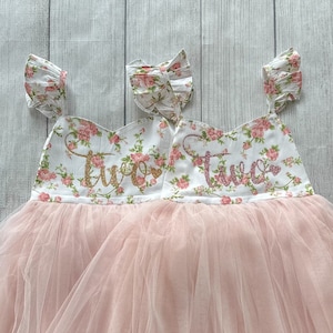 2nd Birthday Dress, Birthday Outfit, Flower Girl Dress, Birthday Dress Tutu, Girl First Birthday Dress Pink Flowers Tutu, Second Birthday