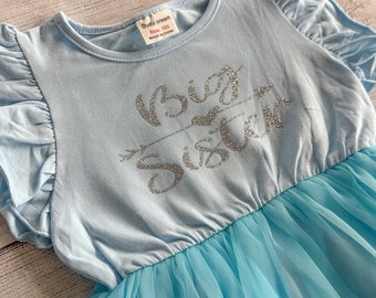 Big Sister Dress, Big Sister Outfit, Big Sister Announcement, Toddler Big Sister Outfit, Big Sister Gift, Blue Tutu Dress for Big Sister