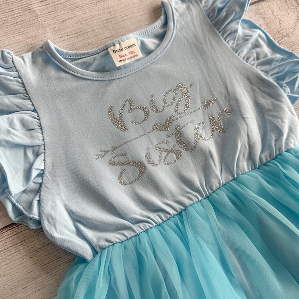 Big Sister Dress - White with Light Blue