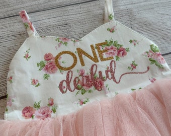 Onederful Birthday Dress, Cake Smash Outfit, Flower Girl Dress, First Birthday Dress Tutu, Girl 1st First Birthday Dress Pink Flowers Tutu