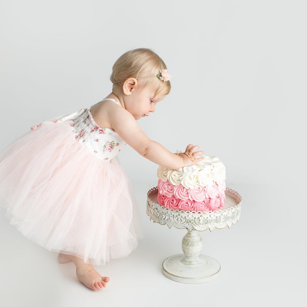 First Birthday Dress, Cake Smash Outfit, Flower Girl Dress, Birthday Dress Tutu, Girl First Birthday Dress Pink Flowers Tutu