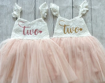 2nd Birthday White & Pink Dress, Cake Smash Outfit, Flower Girl Dress, Girl Tutu Dress, Second Birthday Dress, Toddler Birthday Dress