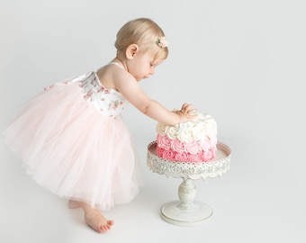 First Birthday Dress, Cake Smash Outfit, Flower Girl Dress, Birthday Dress Tutu, Girl First Birthday Dress Pink Flowers Tutu