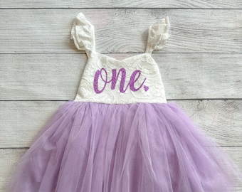 First Birthday Dress, White and Light Purple Dress, Cake Smash Outfit, Flower Girl Dress, Girl Birthday Dress, White Lace Dress Tutu,