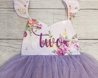 2nd Birthday Dress, Cake Smash Outfit, Flower Girl Dress, Birthday Dress Tutu, Girl First Birthday Dress Pink Purple Flowers Tutu