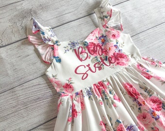 Big Sister Dress, Big Sister Floral Outfit, Big Sister Announcement, Toddler Big Sister Outfit, Big Sister Gift, Big Sister Pink Tutu Dress
