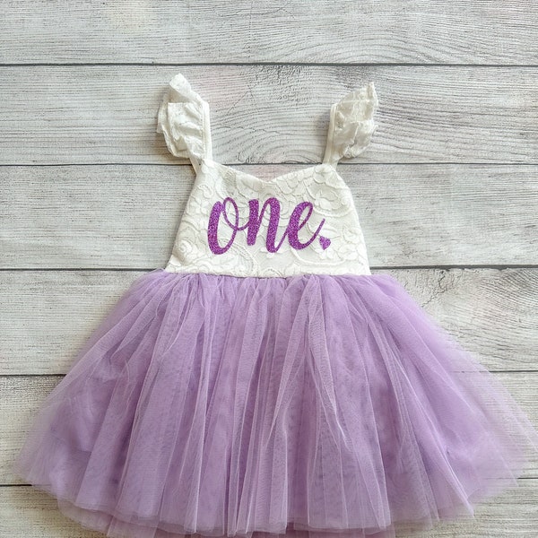 First Birthday Dress, White and Light Purple Dress, Cake Smash Outfit, Flower Girl Dress, Girl Birthday Dress, White Lace Dress Tutu,