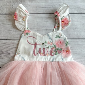 2nd Birthday Dress, Birthday Outfit, Flower Girl Dress, Birthday Dress Tutu, Girl First Birthday Dress Pink Flowers Tutu, Second Birthday