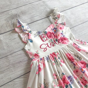Big Sister Dress, Big Sister Floral Outfit, Big Sister Announcement, Toddler Big Sister Outfit, Big Sister Gift, Big Sister Pink Tutu Dress
