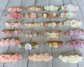 Gorgeous headbands for a lovely girl, baby wreath, infant headband, photoshoot prop, girl floral headband, baby halo, spring halo