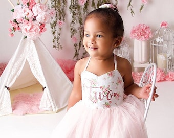 2nd Birthday Dress, Birthday Outfit, Flower Girl Dress, Birthday Dress Pink Tutu, Girl Birthday Dress Pink Flowers Tutu