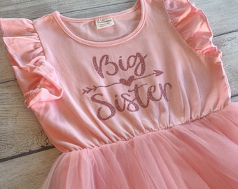 Big Sister Dress, Big Sister Outfit, Big Sister Announcement, Toddler Big Sister Outfit, Big Sister Gift, Pink Tutu Dress for Big Sister