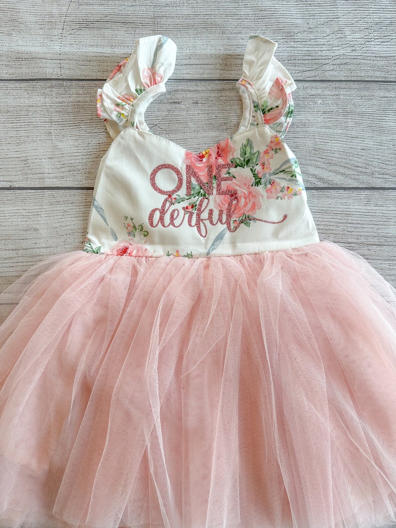 Onederful robe d'anniversaire rose gâteau smash tenue robe de demoiselle d'honneur robe de premier anniversaire robe tutu fille 1er premier anniversaire robe tutu fleurs roses image 4