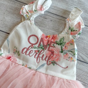 Onederful robe d'anniversaire rose gâteau smash tenue robe de demoiselle d'honneur robe de premier anniversaire robe tutu fille 1er premier anniversaire robe tutu fleurs roses image 1