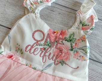 Onederful robe d'anniversaire rose gâteau smash tenue robe de demoiselle d'honneur robe de premier anniversaire robe tutu fille 1er premier anniversaire robe tutu fleurs roses