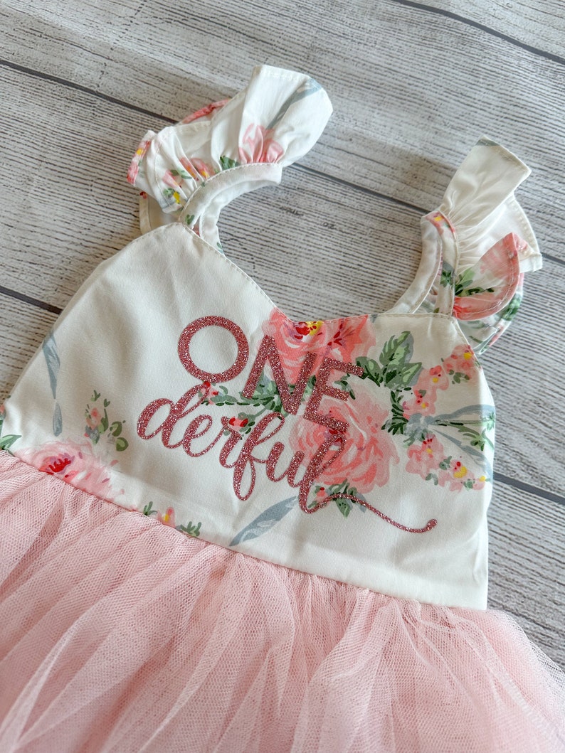 Onederful robe d'anniversaire rose gâteau smash tenue robe de demoiselle d'honneur robe de premier anniversaire robe tutu fille 1er premier anniversaire robe tutu fleurs roses image 1